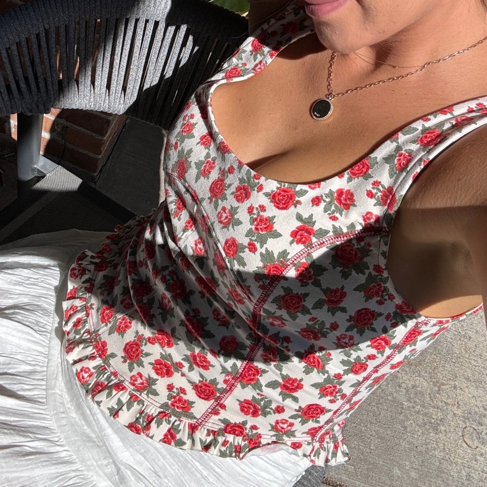 Free People Red Floral Tank Top